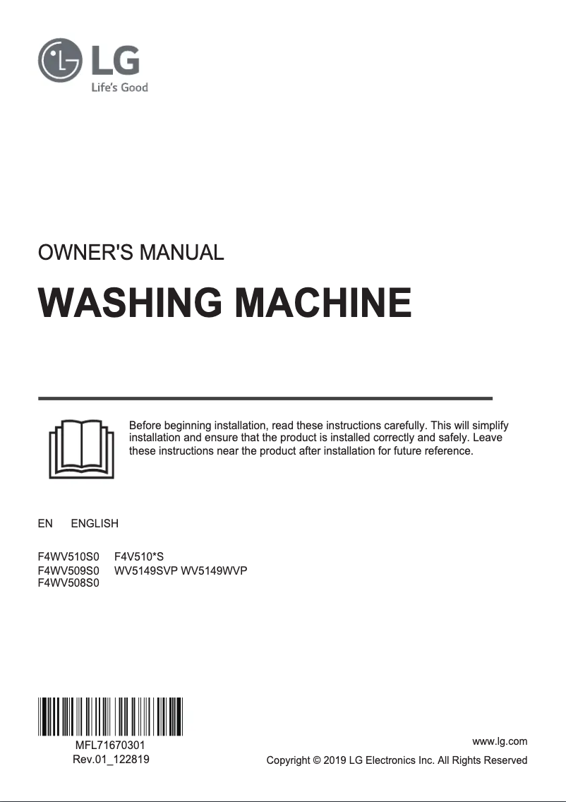 Page 1 de la notice Manuel utilisateur LG WV5149WVP