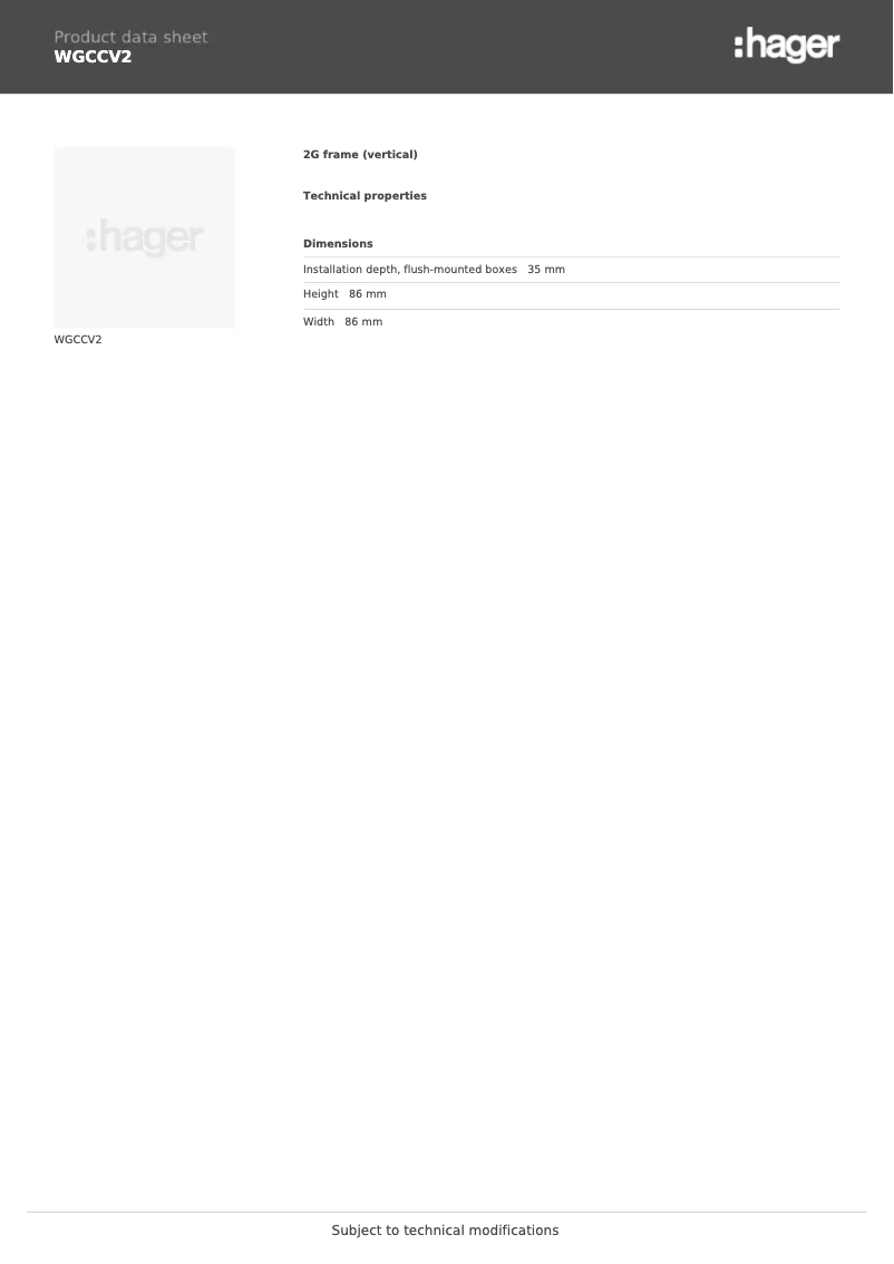 Page n°1 - Fiche technique Hager WGCCV2