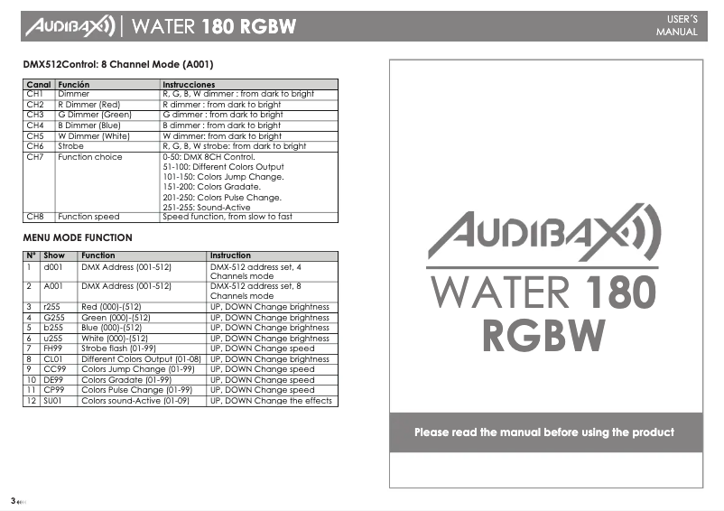Page n°1 - Manuel utilisateur Audibax Water 180