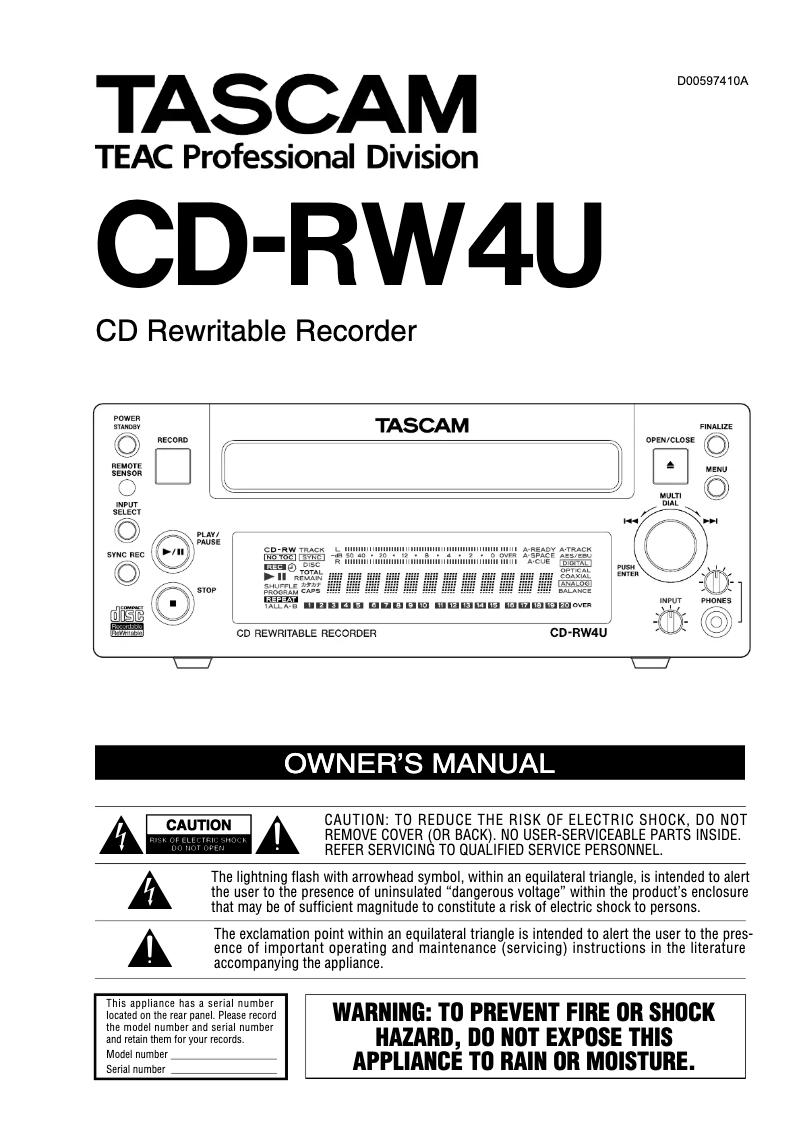 Page 1 de la notice Manuel utilisateur Tascam CD-RW4U