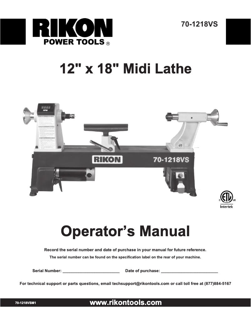 Page n°1 - Manuel utilisateur RIKON 70-1218VS