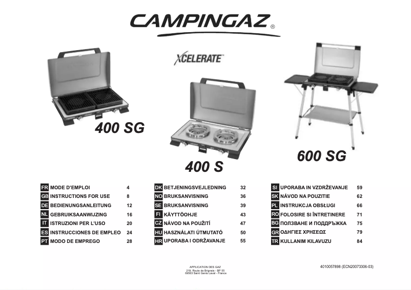 Page 1 de la notice Manuel utilisateur Campingaz Xcelerate 400 SG