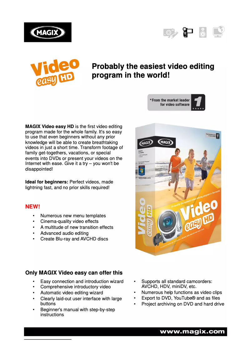 Page 1 de la notice Manuel utilisateur Magix Video Easy HD
