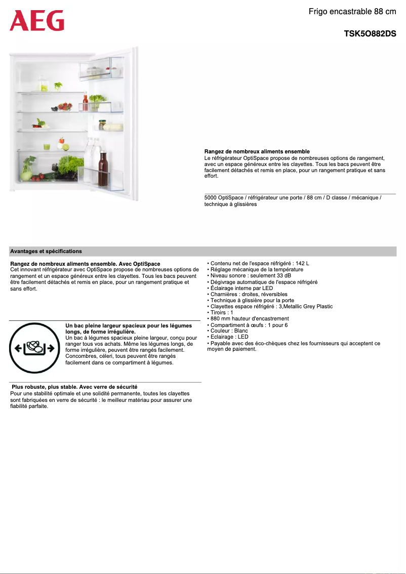 Page n°1 - Fiche technique AEG TSK5O882DS