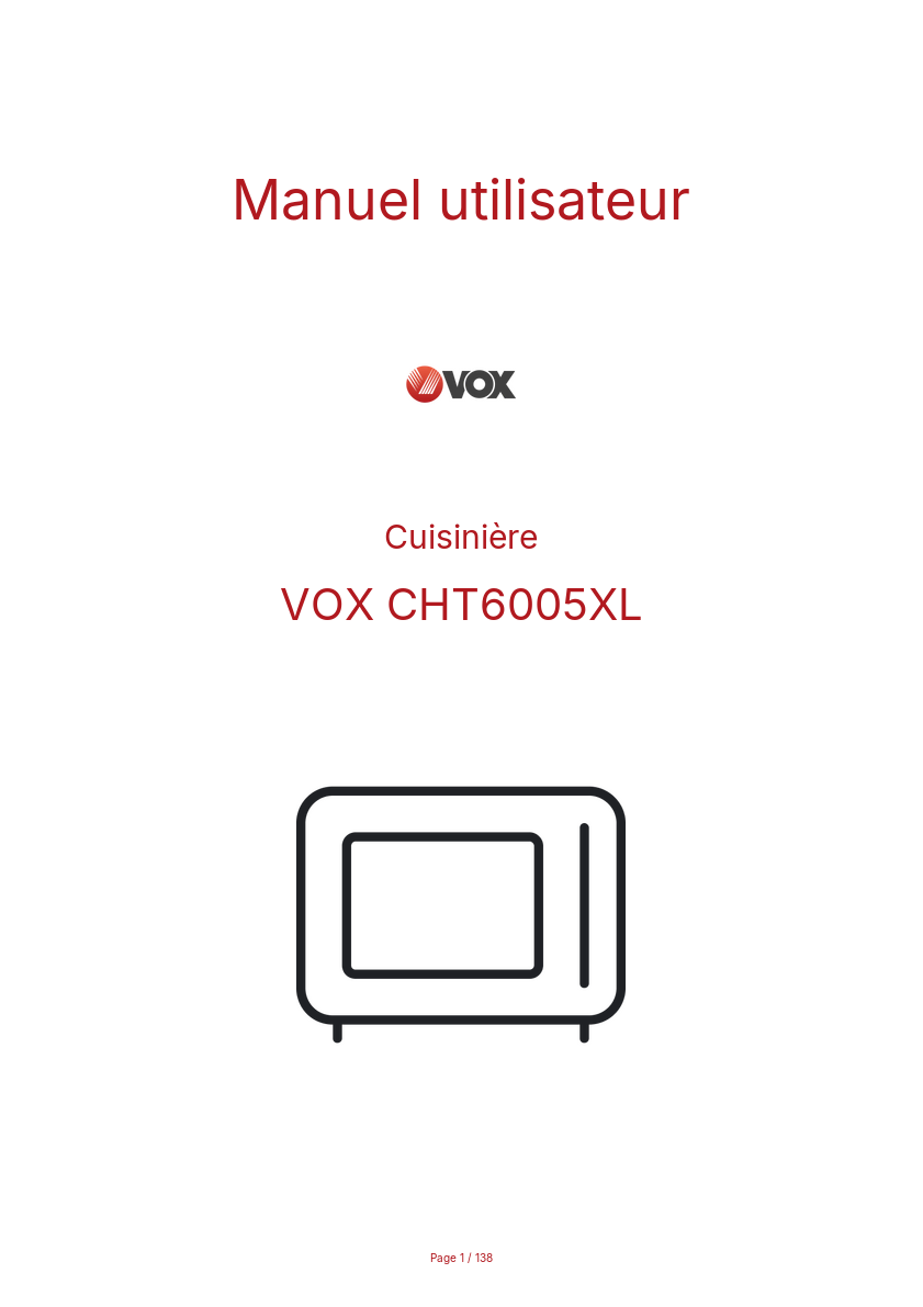 Page n°1 - Manuel utilisateur VOX CHT6005XL