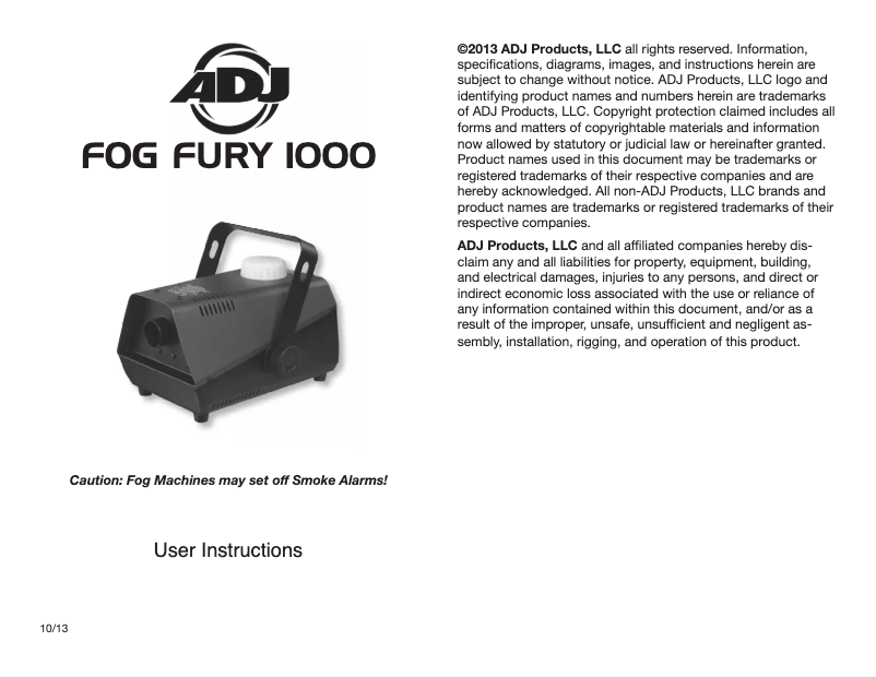 Image de la première page du manuel de l'appareil Fog Fury 1000