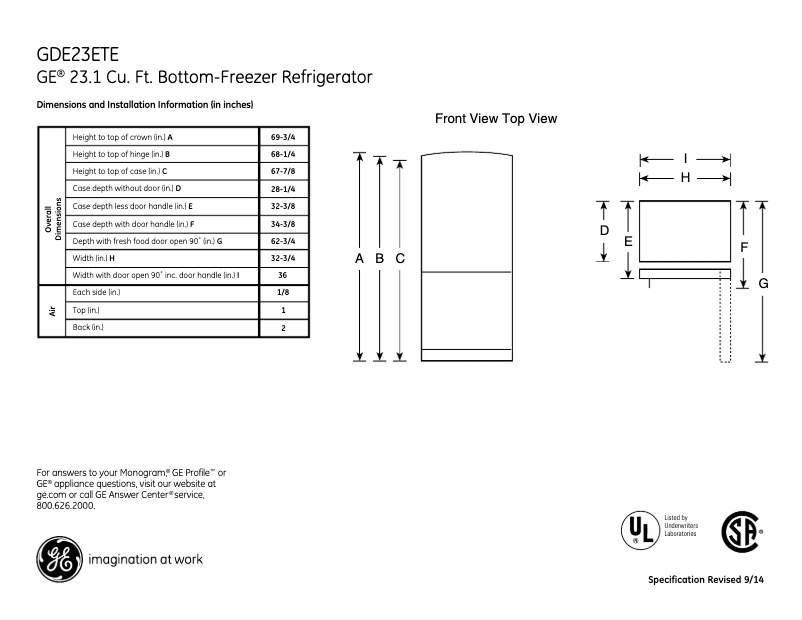 Page n°1 - Fiche technique GE GDE23ETEBB