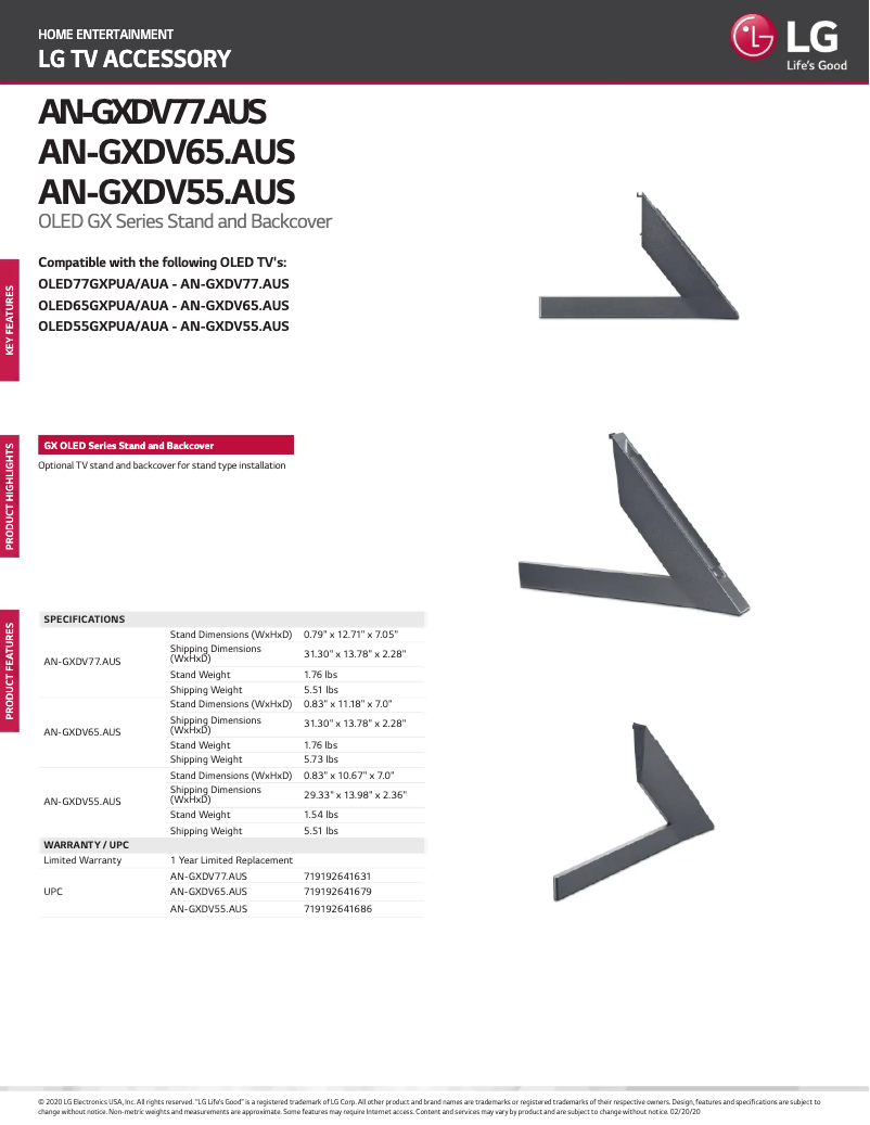 Página 1 del manual Ficha técnica LG AN-GXDV77