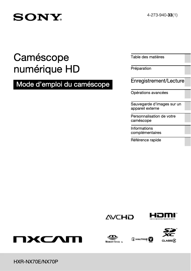 Page n°1 - Manuel utilisateur Sony HXR-NX70P