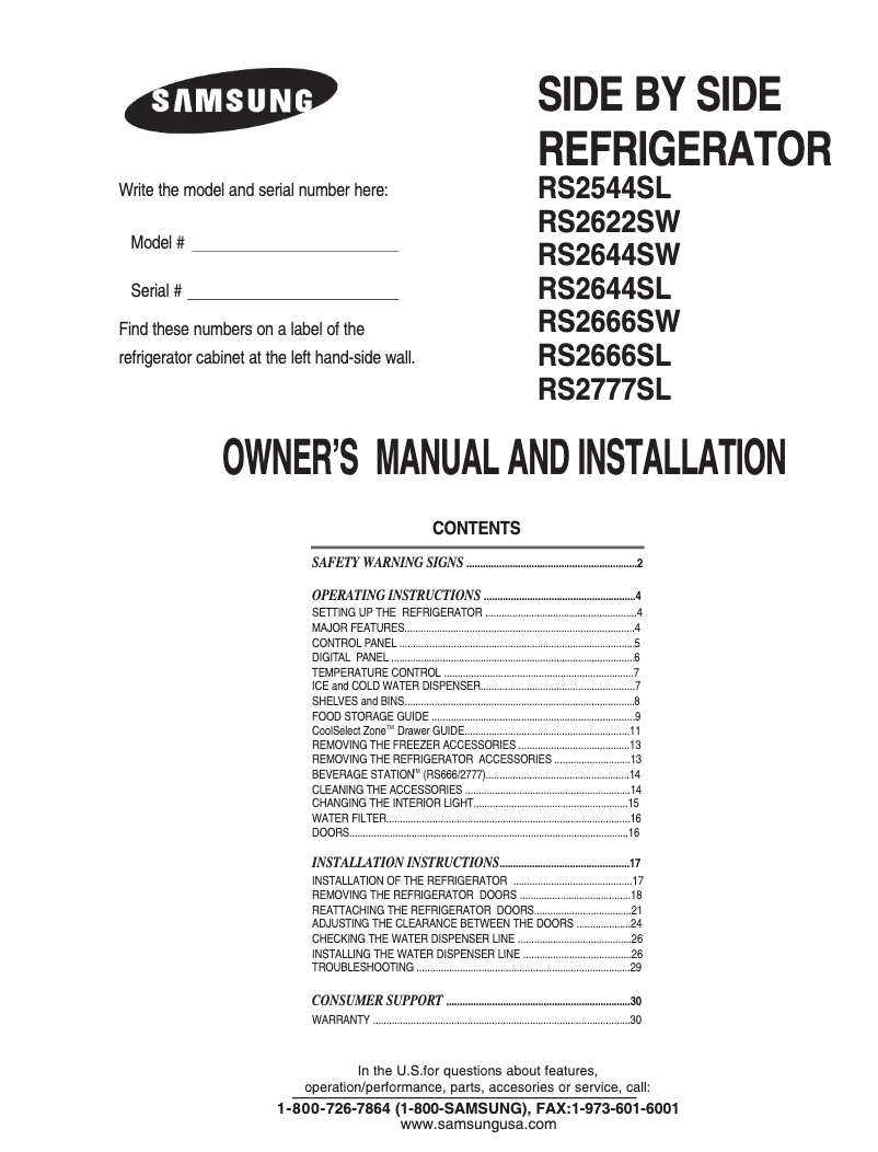 Page n°1 - Manuel utilisateur Samsung RS25KCSL