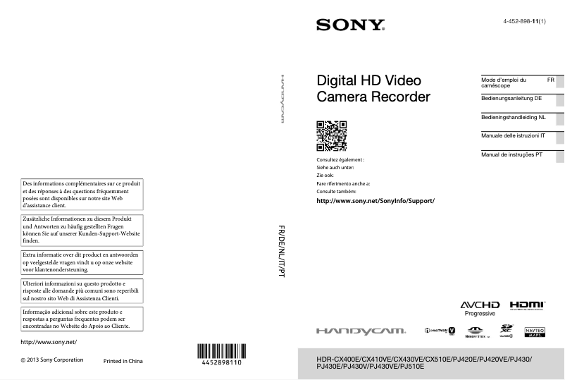 Page n°1 - Manuel utilisateur Sony HDR-CX410VE