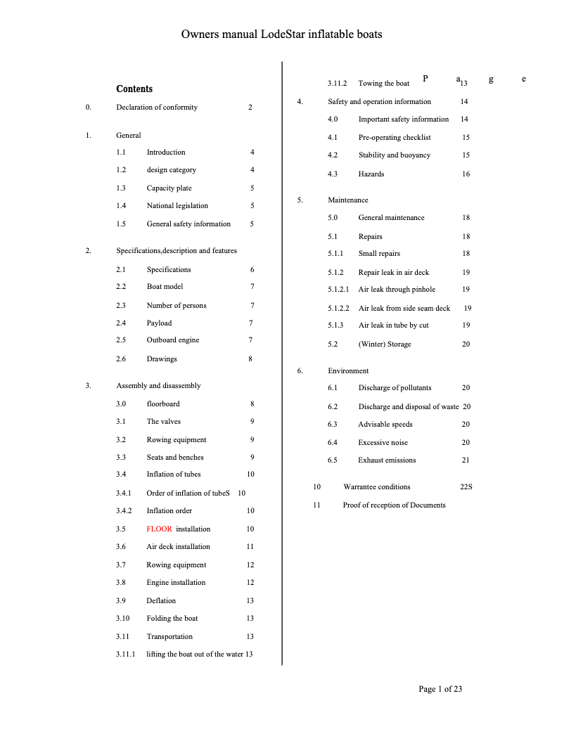 Page 1 de la notice Manuel utilisateur LodeStar RIB 260 open