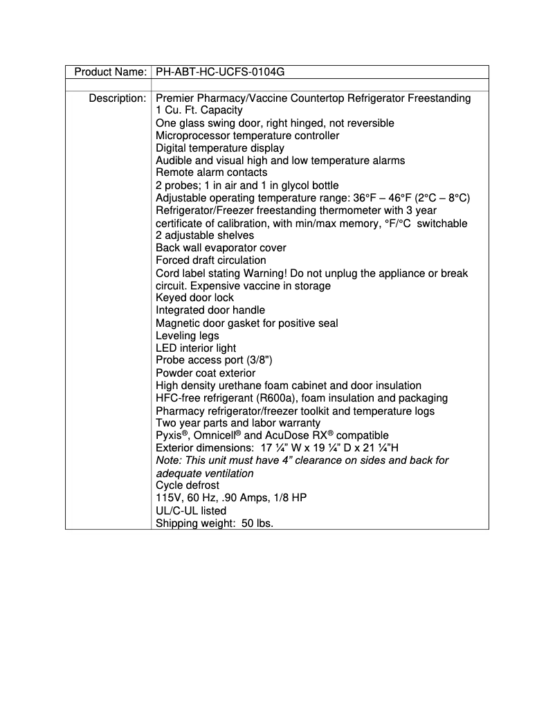 Page 1 de la notice Manuel utilisateur American BioTech Supply PH-ABT-HC-UCFS-0104G