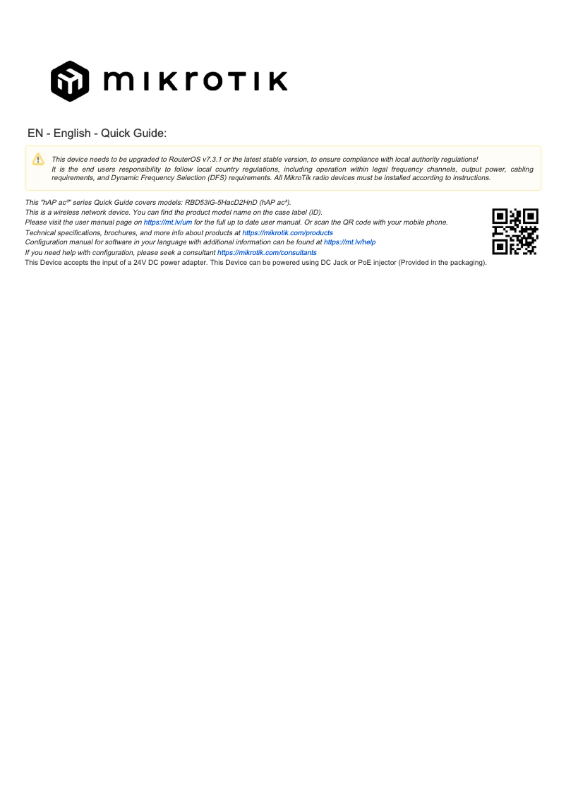 Page n°1 - Manuel utilisateur Mikrotik hAP ac³