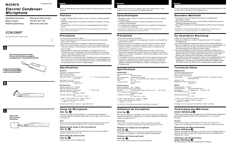 Page 1 de la notice Manuel utilisateur Sony ECM-DM5P