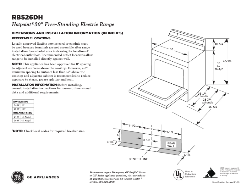 Page 1 de la notice Fiche technique Hotpoint RB526DHCC