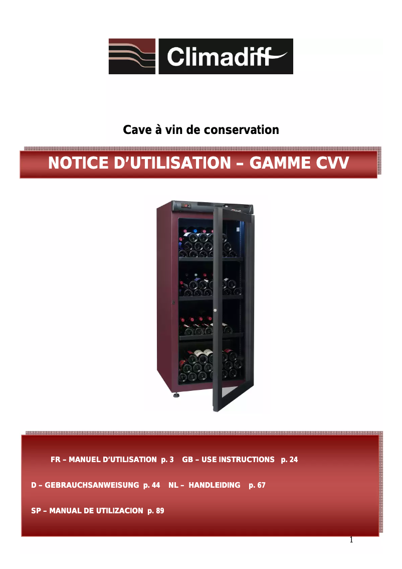 Page 1 de la notice Manuel utilisateur Climadiff CVV142