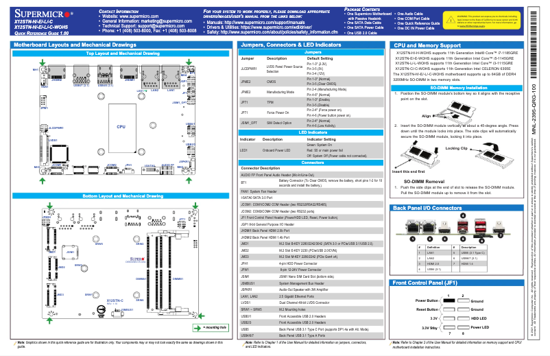 Page 1 de la notice Guide de démarrage rapide Supermicro X12STN-C