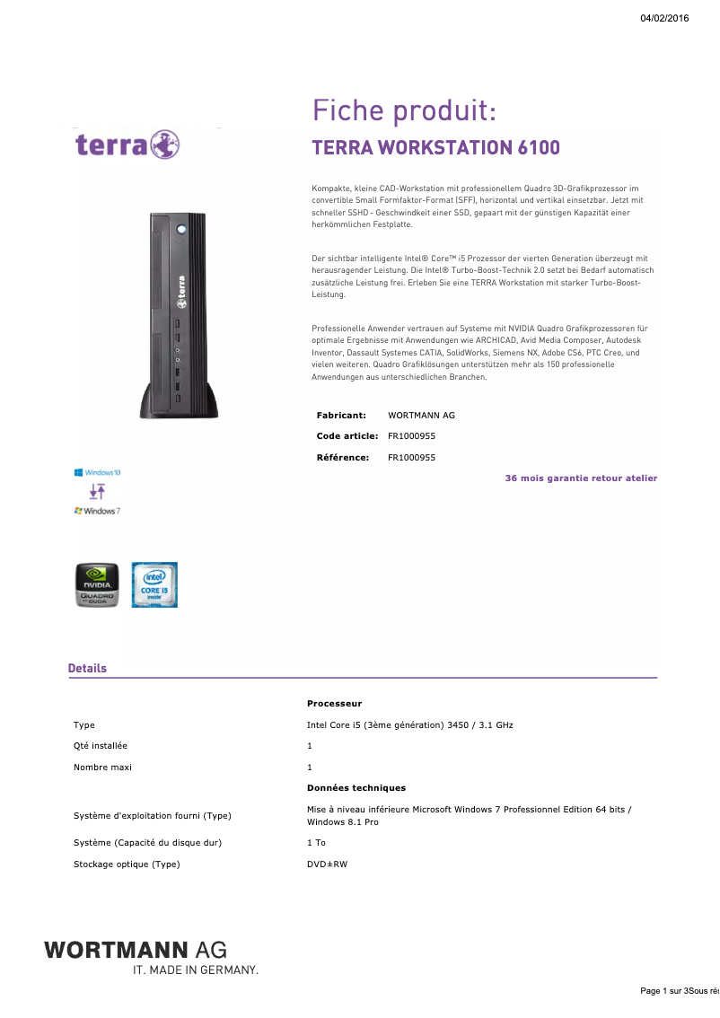 Page n°1 - Manuel utilisateur Wortmann AG TERRA 6100