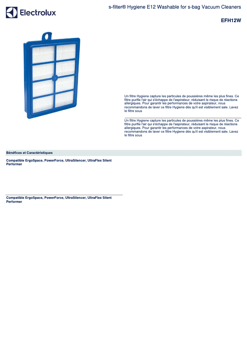 Page n°1 - Manuel utilisateur Electrolux EFH12W
