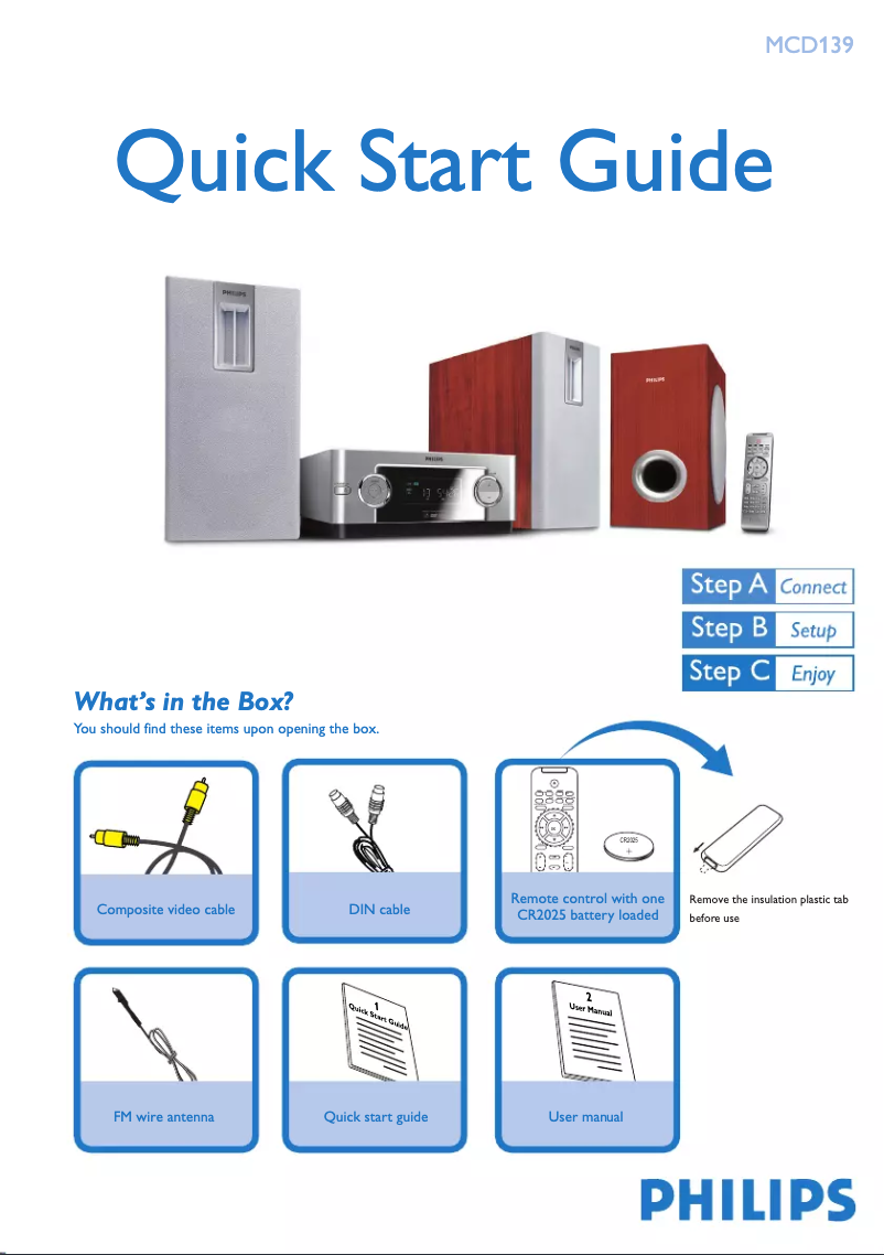 Page 1 de la notice Guide de démarrage rapide Philips MCD139 DVD Micro Theater