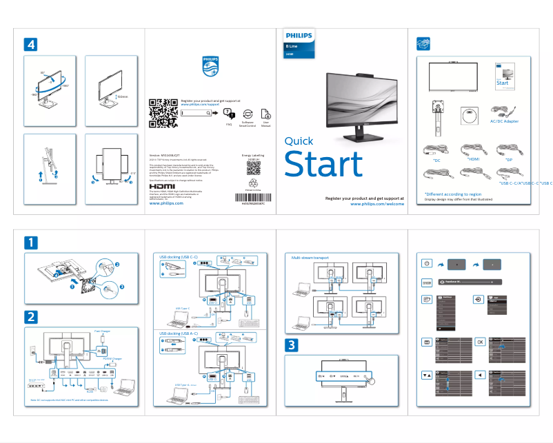 Page 1 of the manual Quick Start Guide Philips B Line 243B1JH