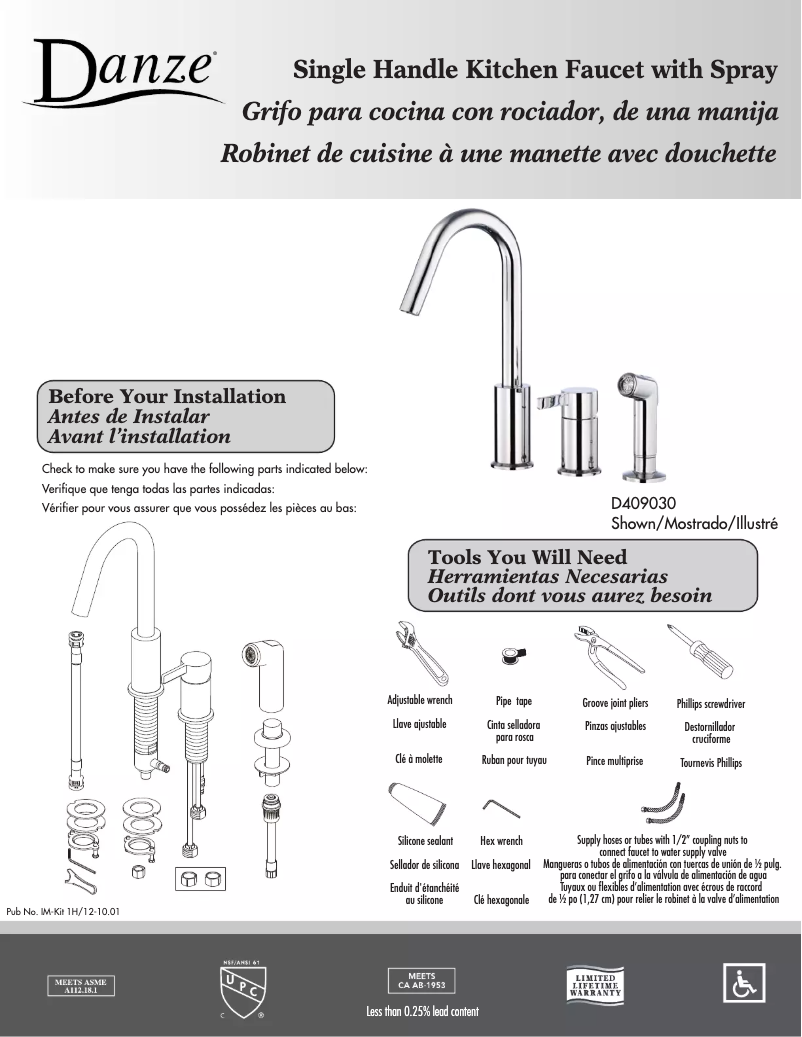 Page n°1 - Manuel utilisateur Danze D409010