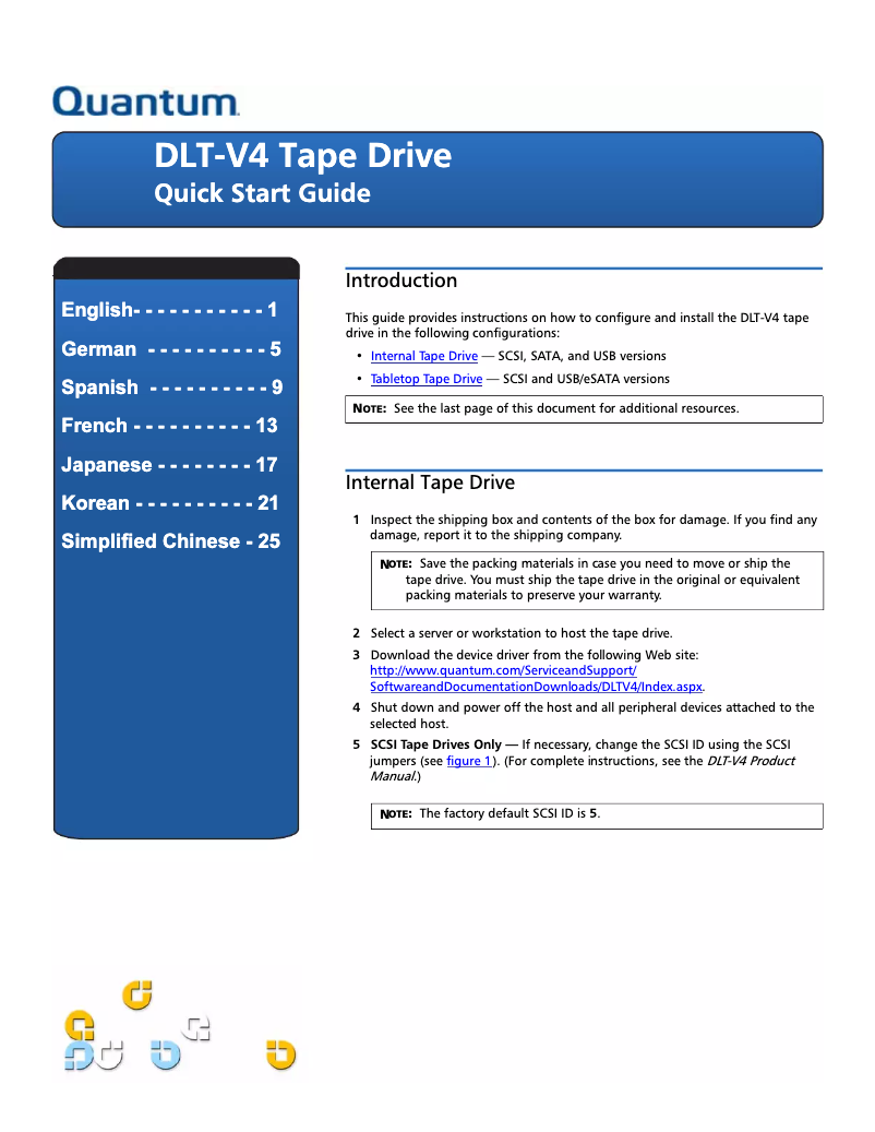 Page 1 de la notice Manuel utilisateur Quantum DLT-V4