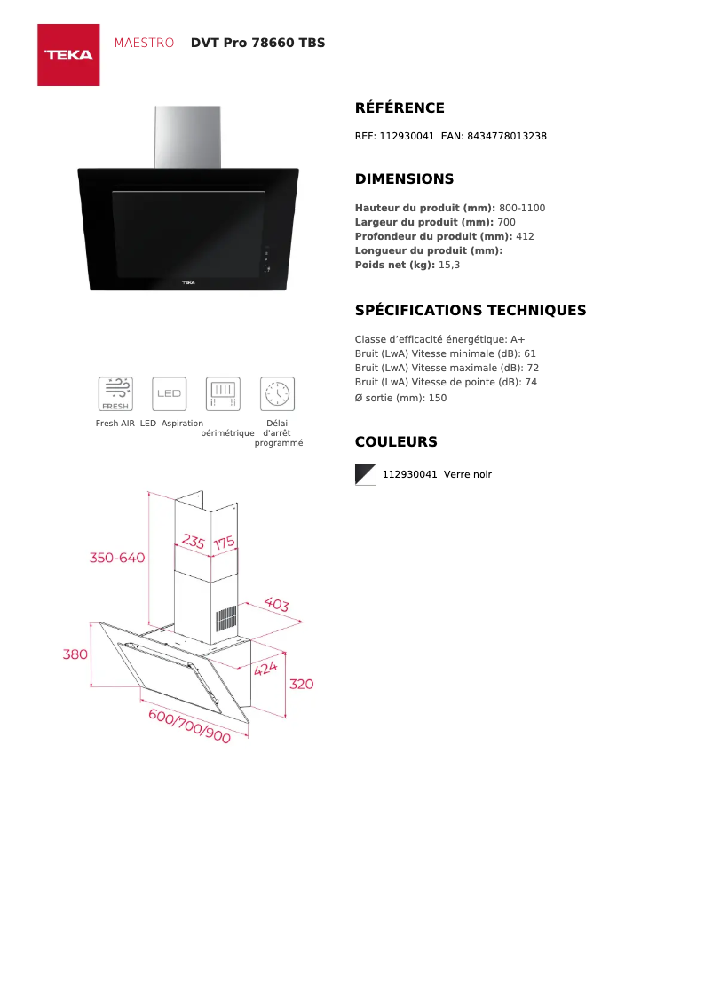 Page n°1 - Fiche technique Teka DVT 685