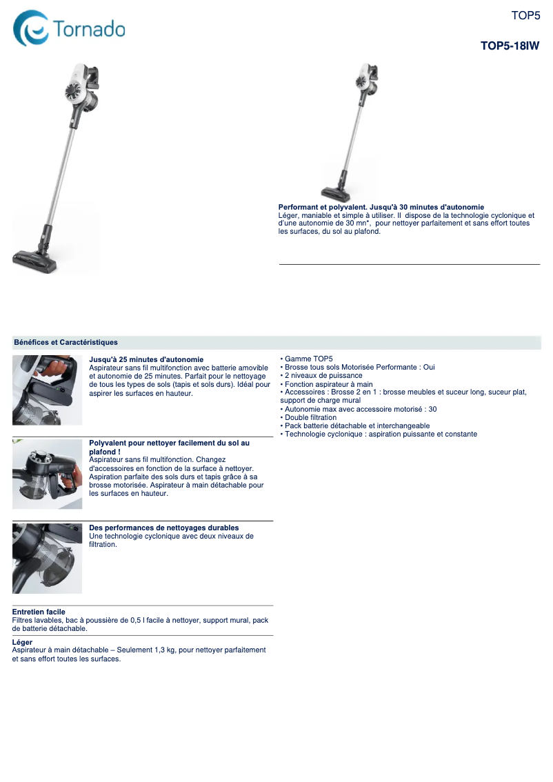 Page 1 de la notice Fiche technique Electrolux TOP5-18IW