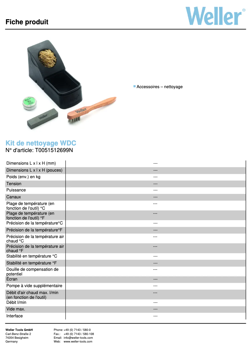 Page 1 de la notice Fiche technique Weller WDC