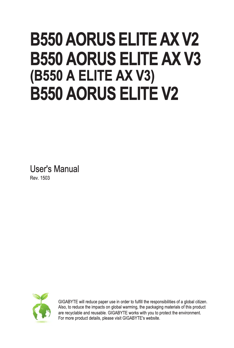 Page 1 de la notice Manuel utilisateur Gigabyte B550 Aorus Elite AX V3