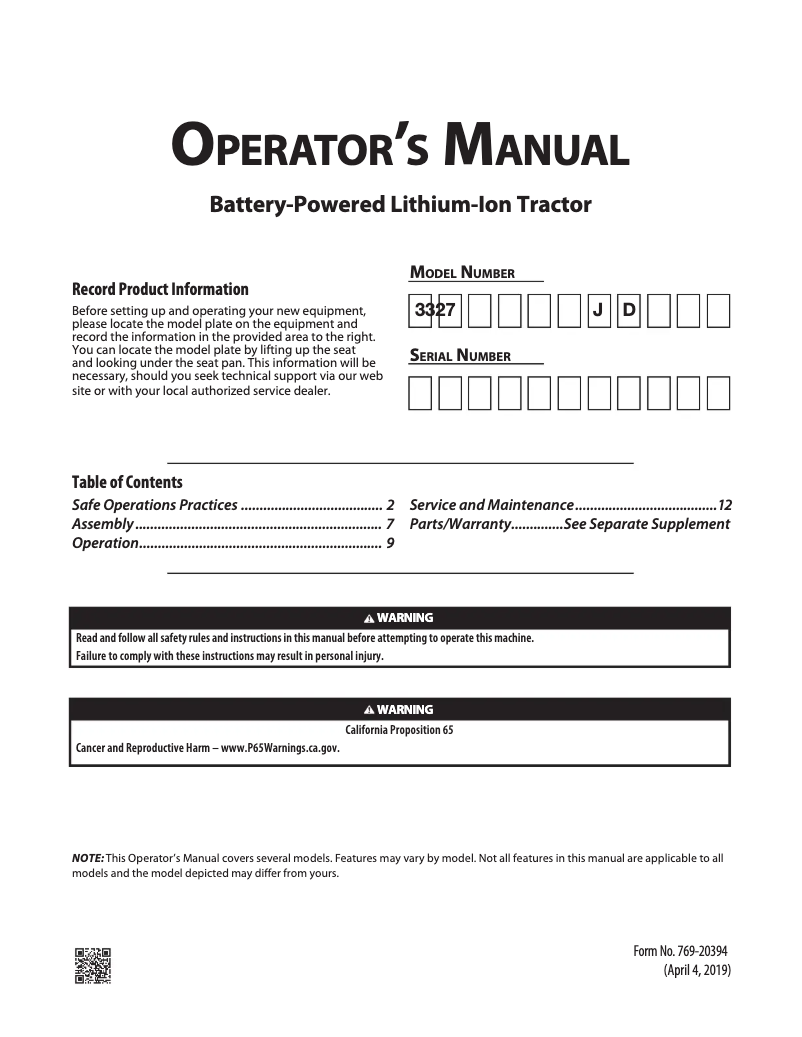 Page 1 de la notice Manuel utilisateur Craftsman CMXGRAM1130049