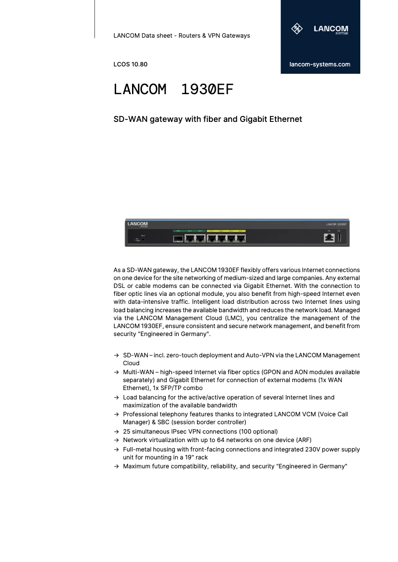 Page n°1 - Fiche technique Lancom 1930EF