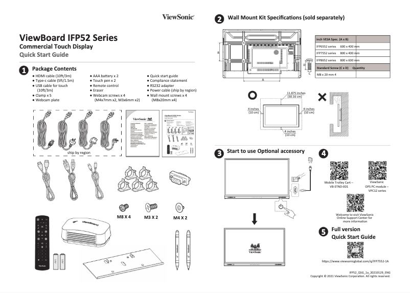 Page n°1 - Guide de démarrage rapide Viewsonic IFP6552-1A