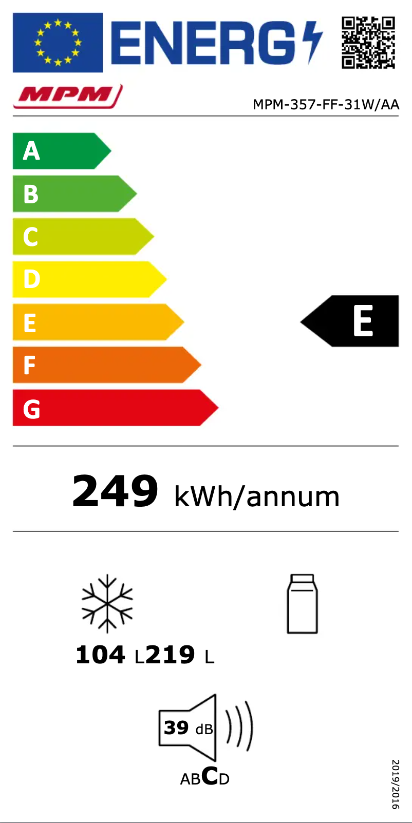 Page 1 of the manual Energy Label MPM MPM-357-FF-31W/AA