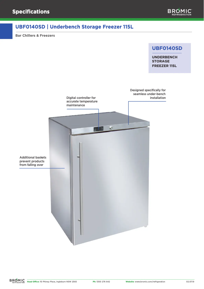Page 1 de la notice Fiche technique Bromic UBFO140SD
