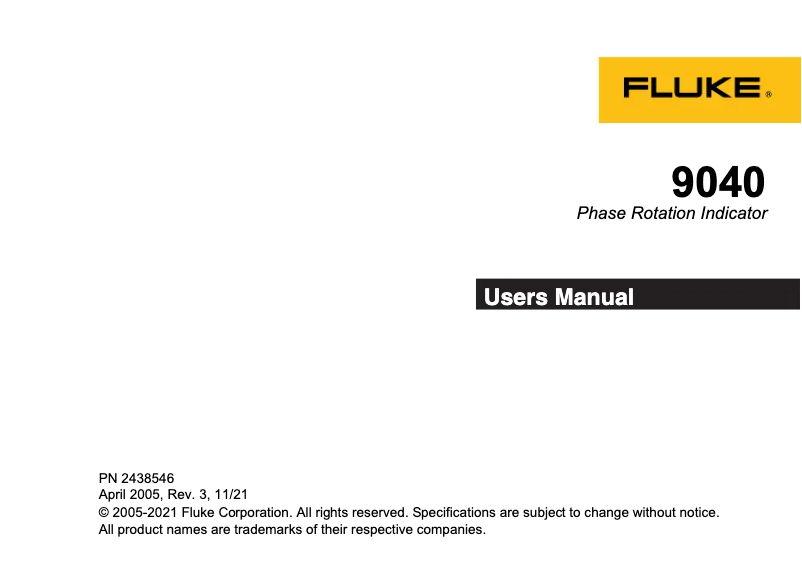 Page n°1 - Manuel utilisateur Fluke 9040