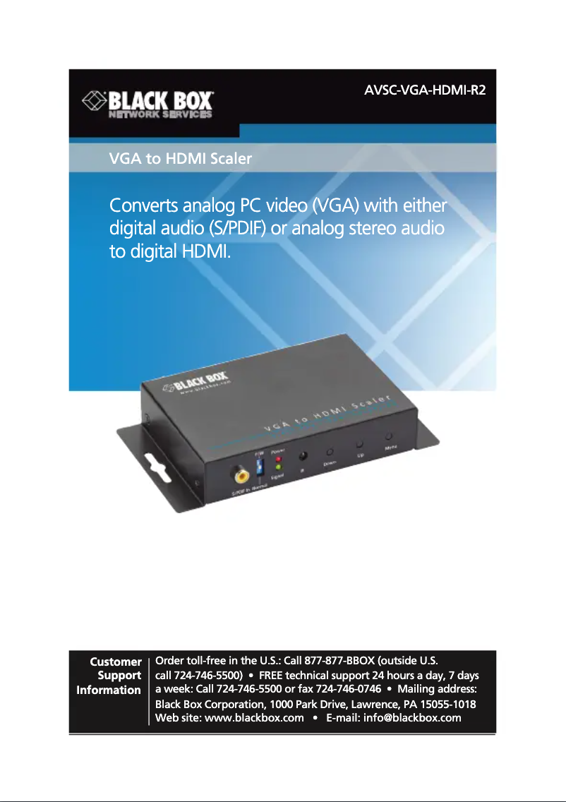 Page n°1 - Manuel utilisateur Black Box AVSC-VGA-HDMI-R2