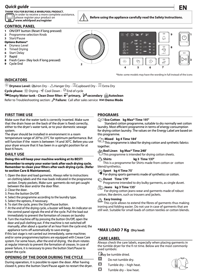 Página 1 del manual Manual de usuario Whirlpool FT M10 71Y EU