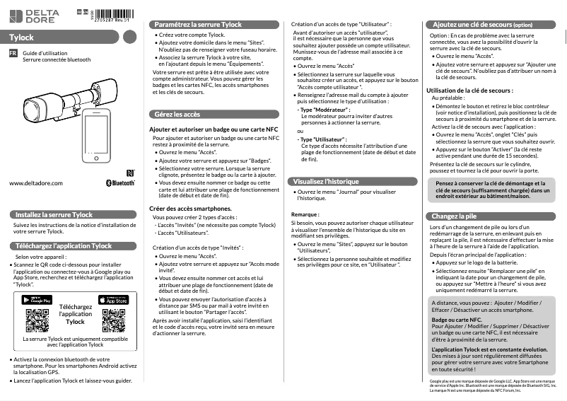 Page 1 de la notice Manuel utilisateur Delta Dore Tylock