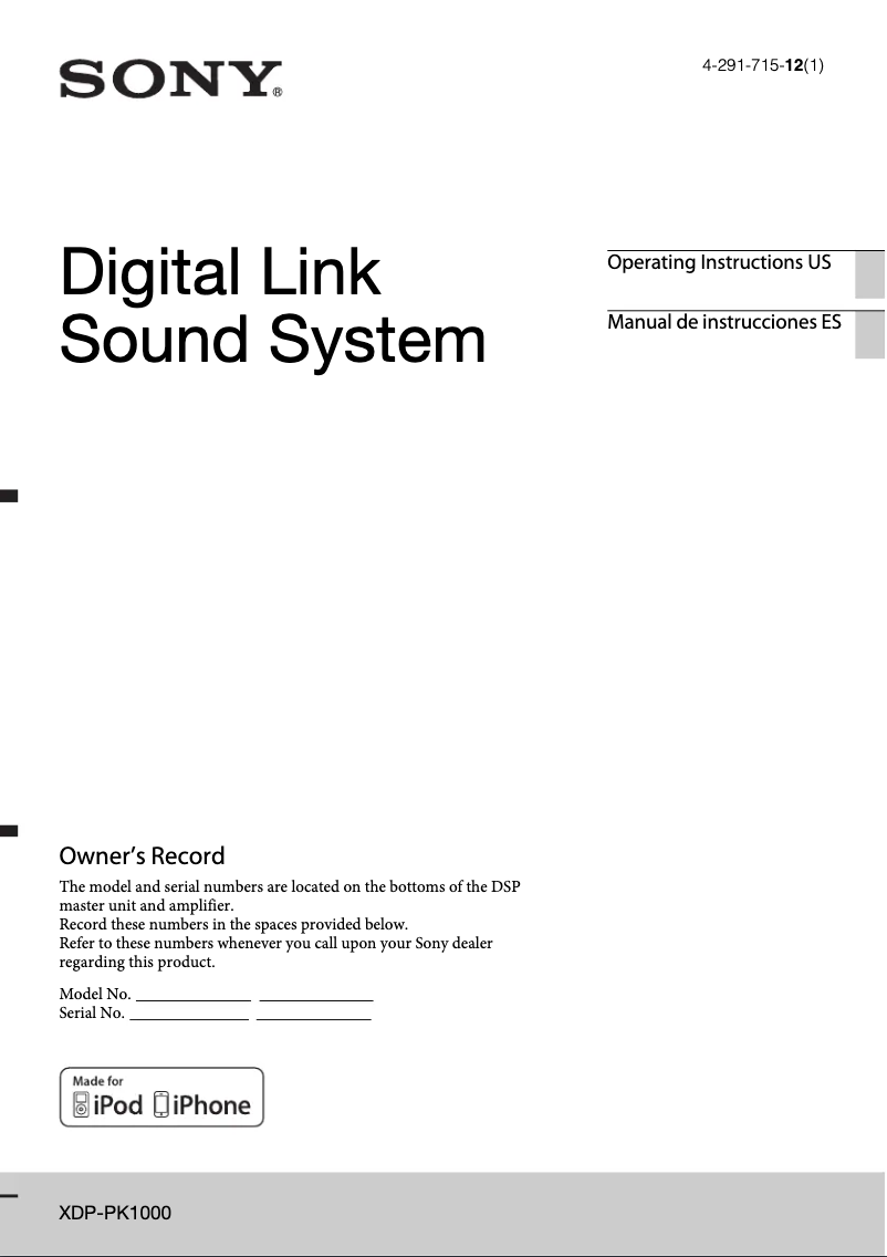 Page n°1 - Manuel utilisateur Sony XDP-PK1000
