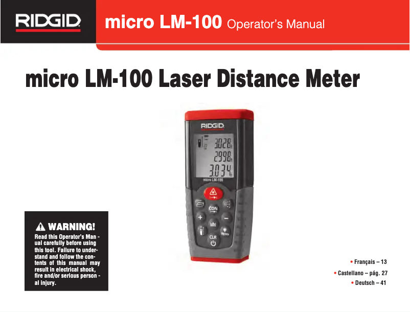 Page 1 de la notice Manuel utilisateur Ridgid Micro LM-100