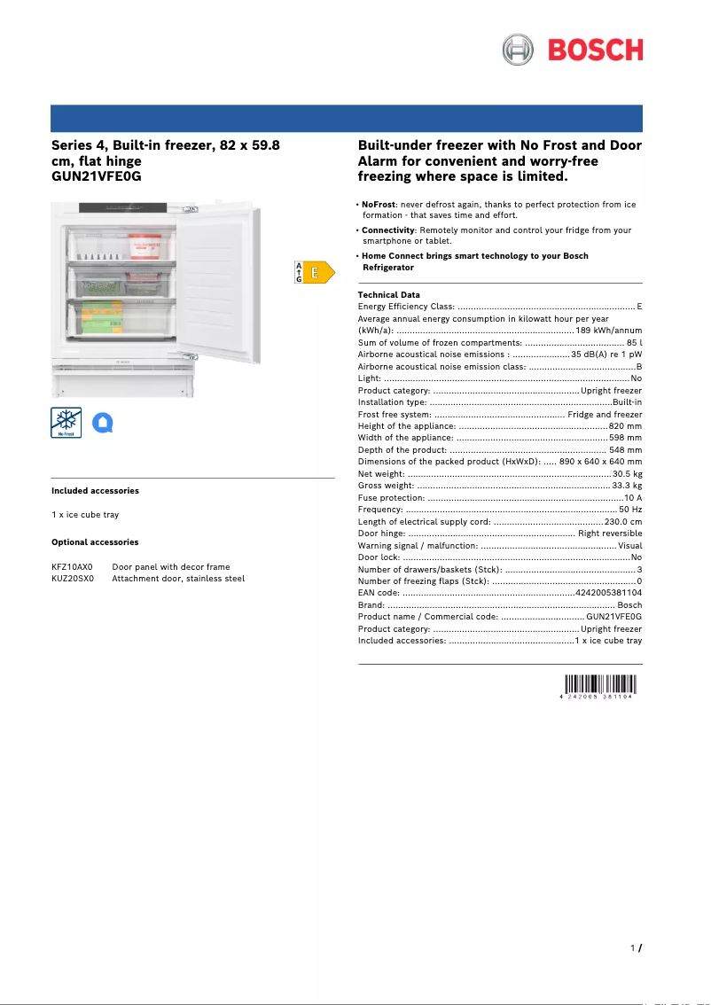 Image de la première page du manuel de l'appareil GUN21VFE0G