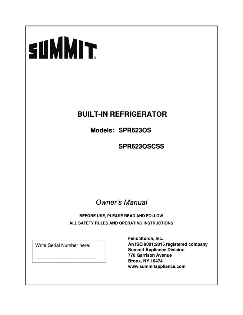 Page 1 de la notice Manuel utilisateur Summit SPR623OSCSS