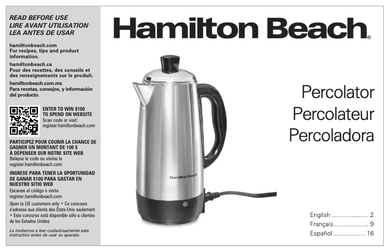 Page 1 de la notice Manuel utilisateur Hamilton Beach Easy Pour Spout 40616R