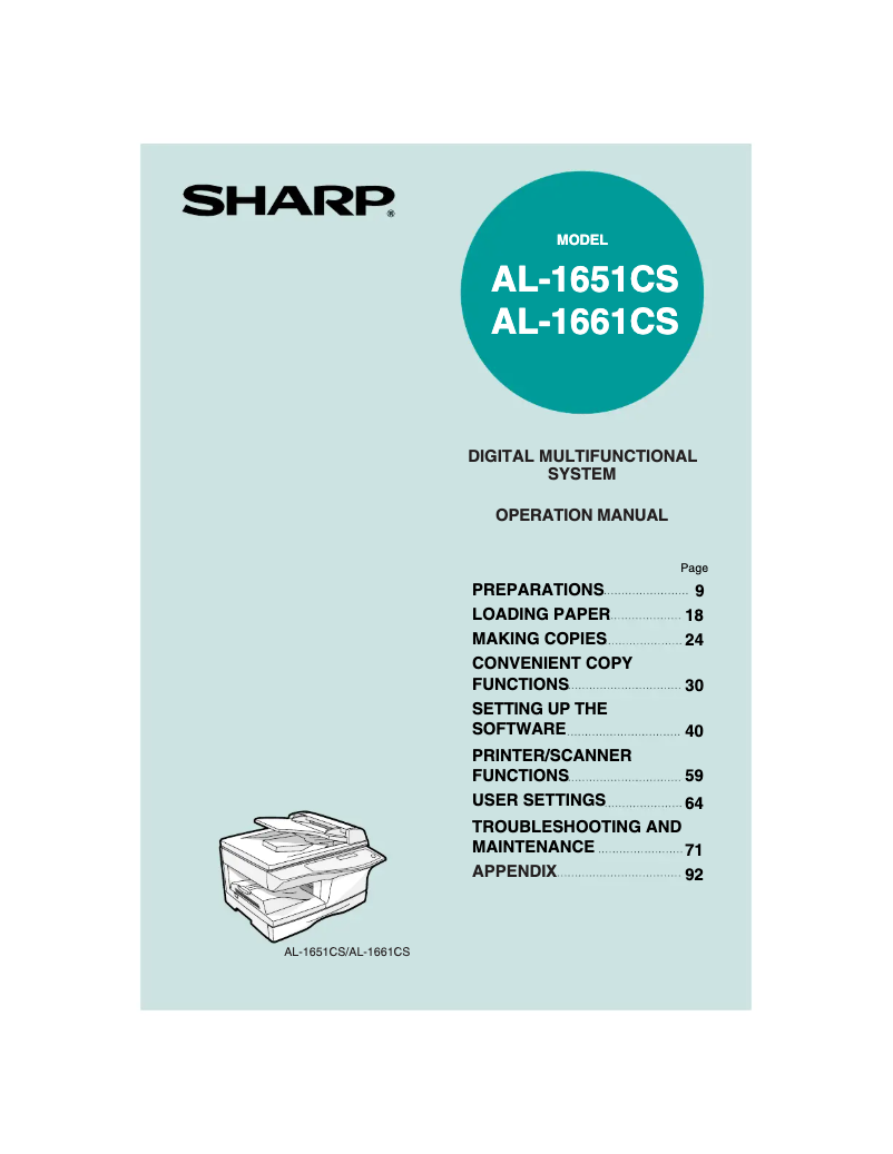 Page n°1 - Manuel utilisateur Sharp AL1661CS