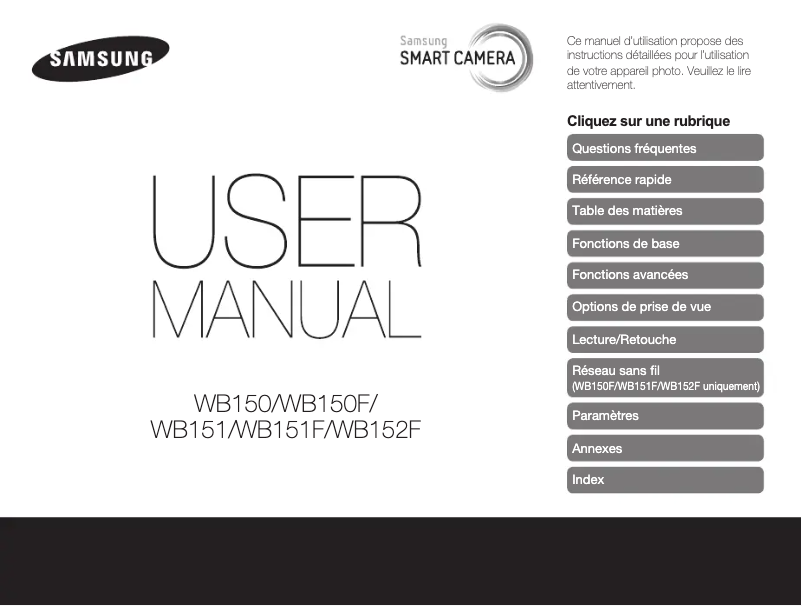 Page 1 de la notice Manuel utilisateur Samsung WB151F