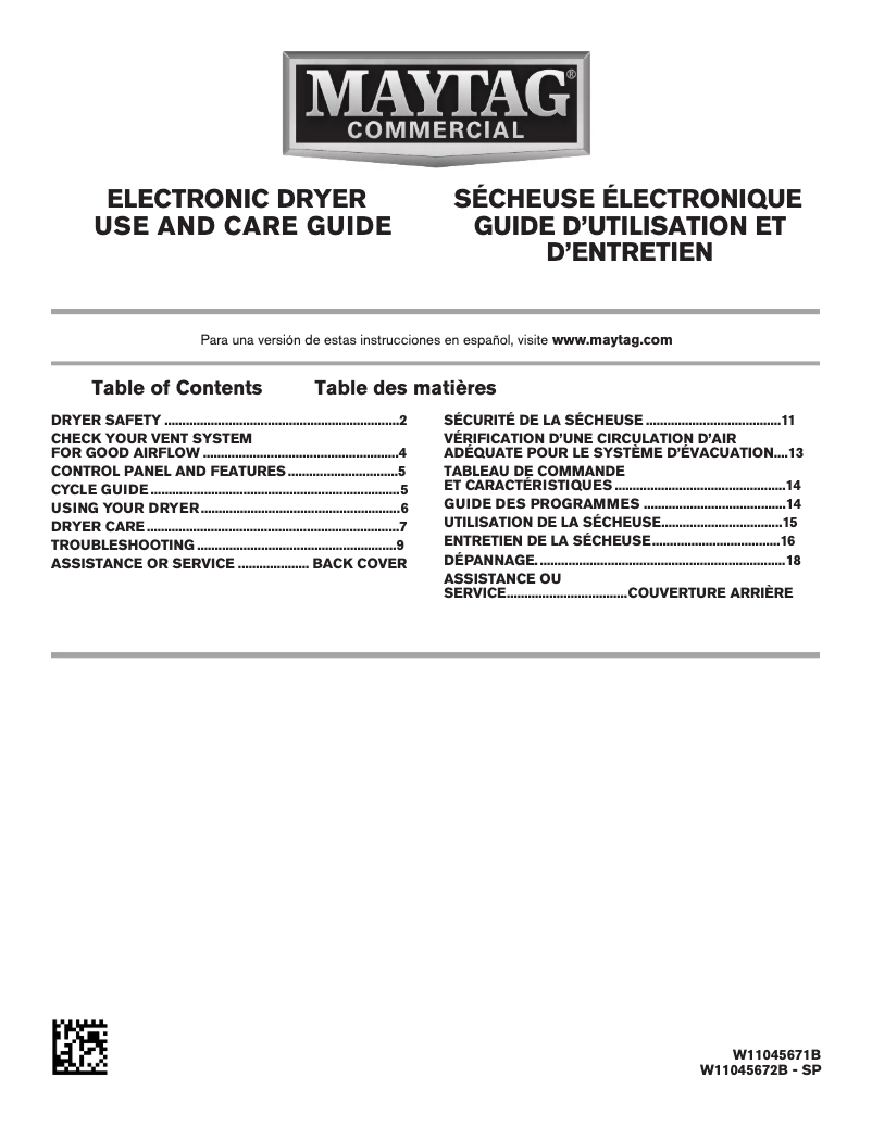Page 1 de la notice Manuel utilisateur Maytag MGDP576KW