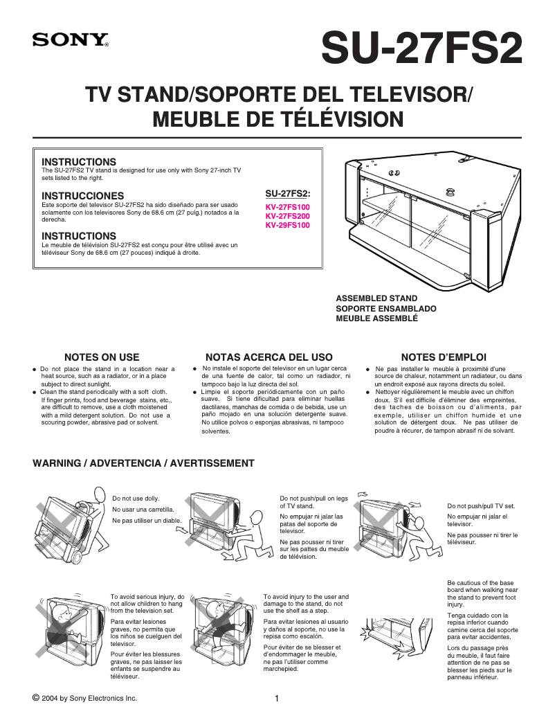 Página 1 del manual Manual de usuario Sony KV-27FS100